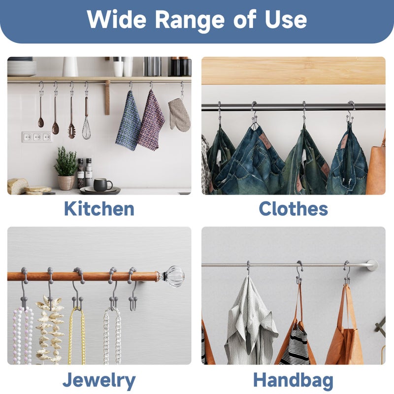 Titanker Shower Curtain Hooks Rings, Rust-Resistant Metal Double Glide Shower Hooks for Bathroom Shower Rods Curtains, Set of 12 Hooks - Neutral Gray - Image 5
